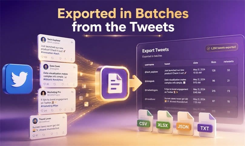 TwitterView profile viewer showing public tweets ready for batch export